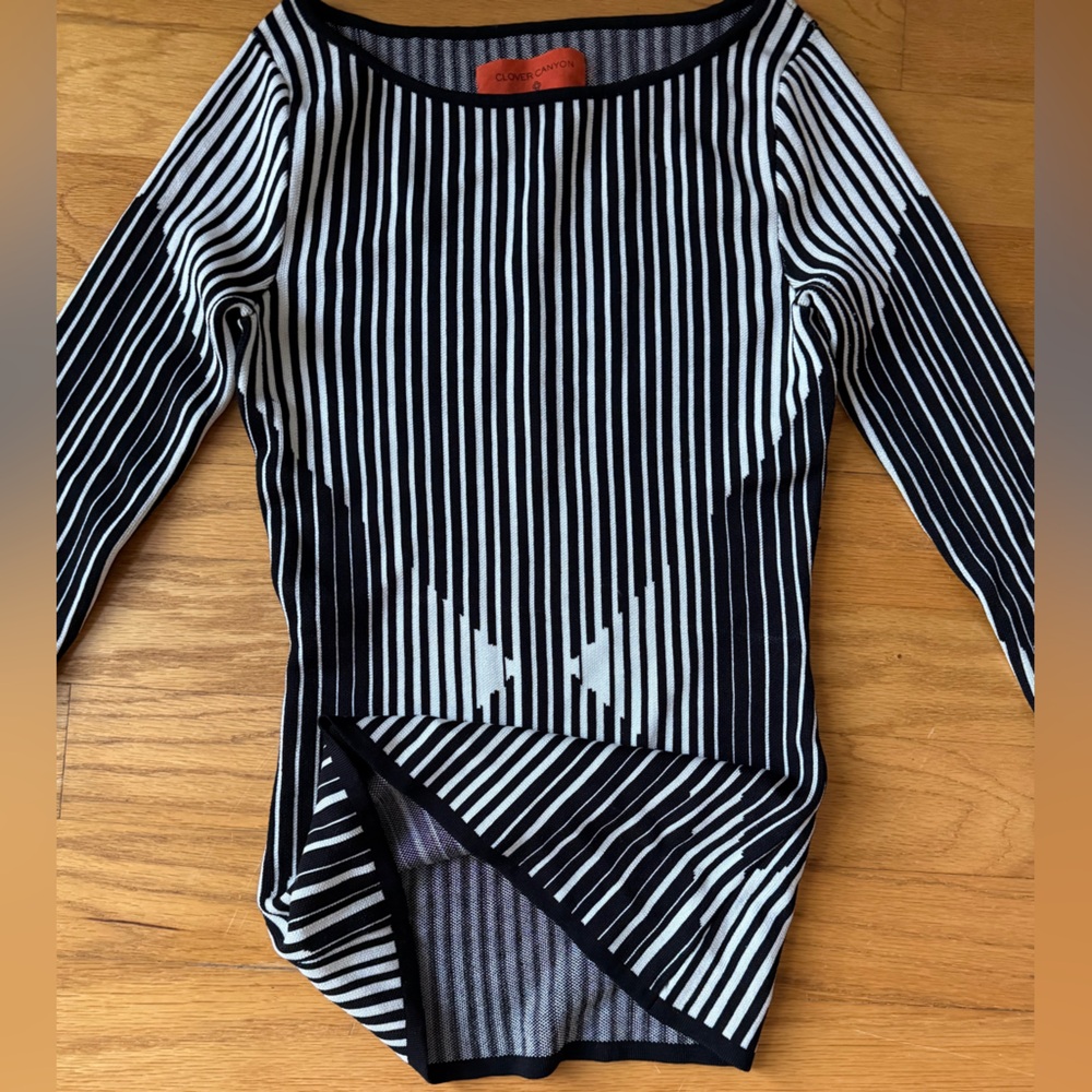 Clover Canyon Black & White Vertical Stripe Long-Sleeve Top - Picture 6 of 15